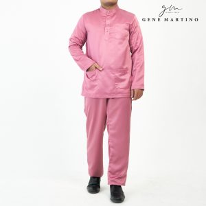 Gene Martino Baju Melayu Premium Dull Satin Slim Fit 333 - Dusty Pink 56