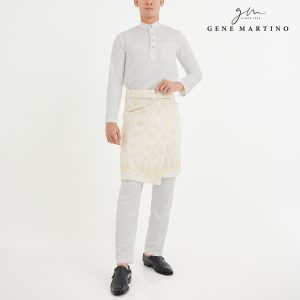 Gene Martino Baju Melayu Premium Dull Satin Slim Fit 333 - Soft Grey 90